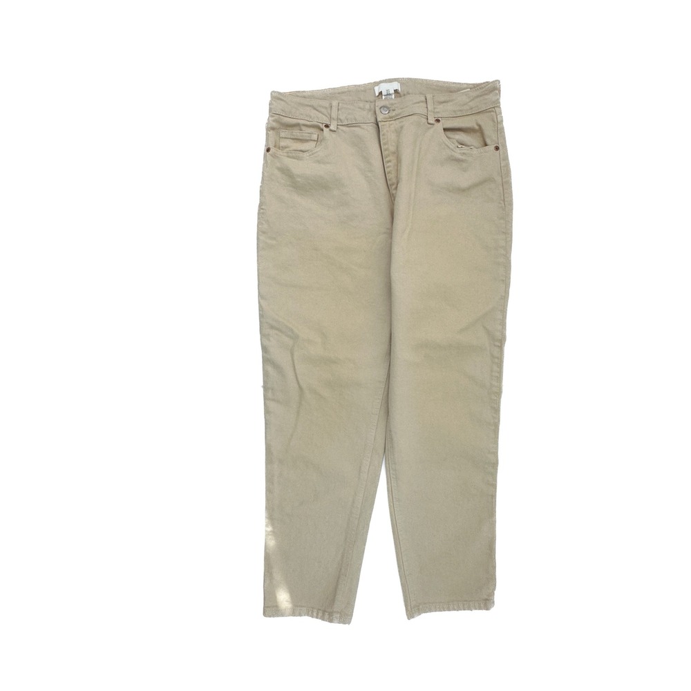 HM Women Beige High Waisted Mom Jeans Size 14 Light Tan Tapered Leg Denim